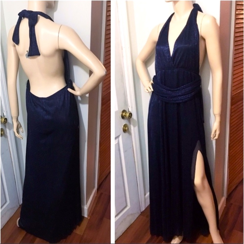 Zara Halter Neck Low Cut Side Slit Formal Gown